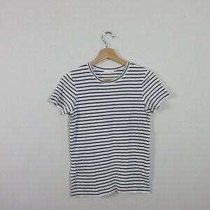 Club Monaco Stripe T-Shirt Women XS Black White Short Sleeve Cotton Blend 80